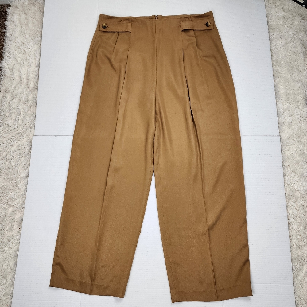 Banana Republic Wide Leg Pants Pleated Trouser Tan Tencel Lyocell Size 18 - Picture 5 of 12